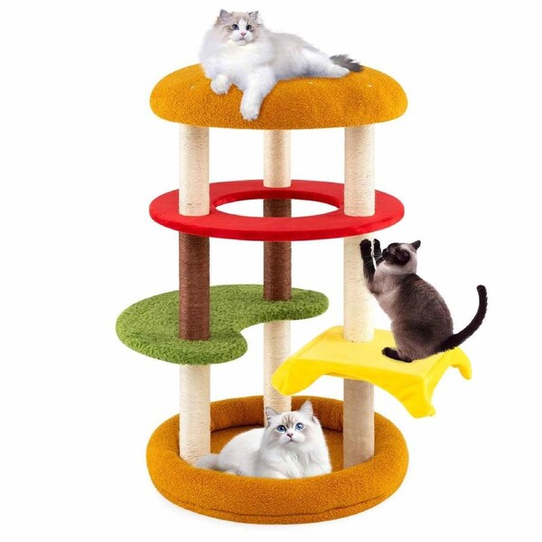 Costway Cat Tree Hamburger-Theme Kitty Tower Indoor Pet House Scratching Posts Scratcher