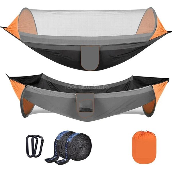 2-Person Camping Hammock With Mosquito Net & Straps (Orange)