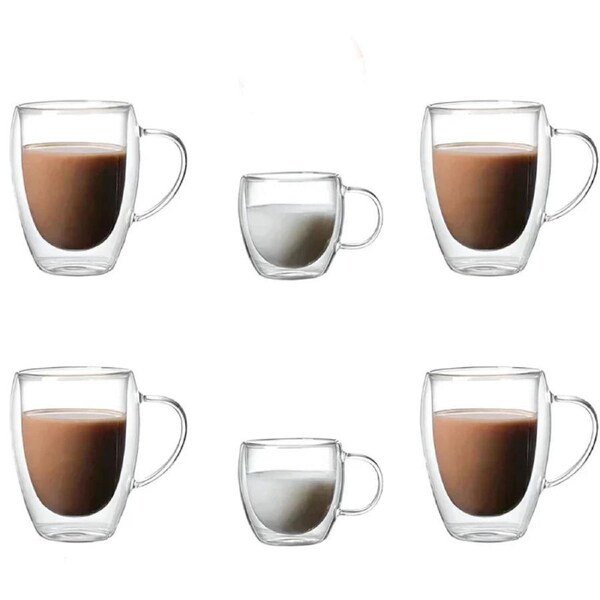 6Pcs Double-Layer Transparent Glass Mug Set