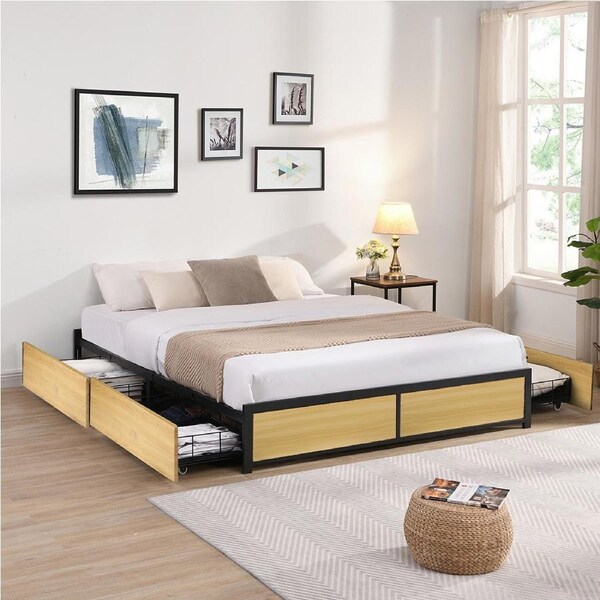 Levede Queen Metal Bed Frame Mattress Base Platform 4 Drawers