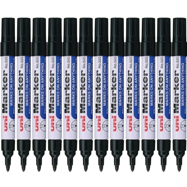 Uni-Ball Permanent Markers 520 Bullet Tip 3mm Black Box 12