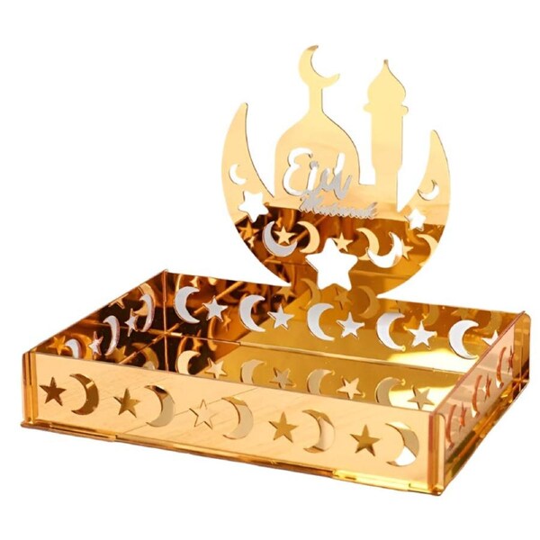 Golden Acrylic Eid Moon Star Dessert Tray