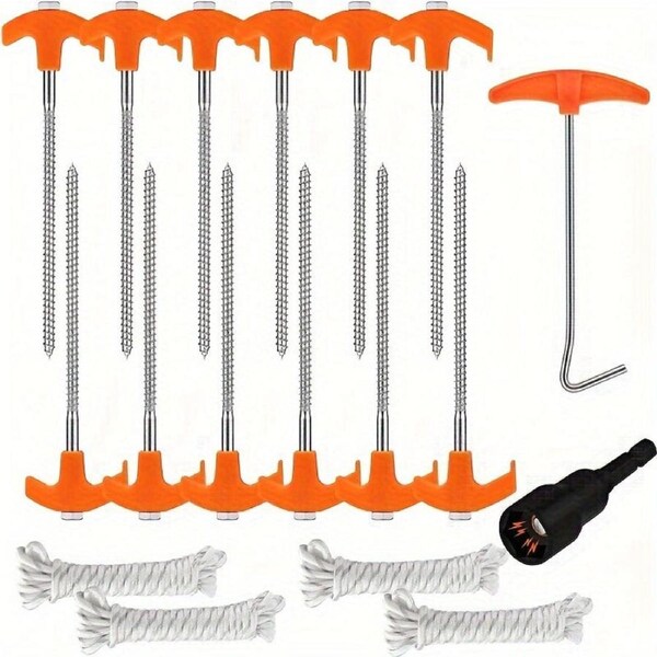 18 pcs Heavy Duty Tent Stakes Set with Rope & Hook