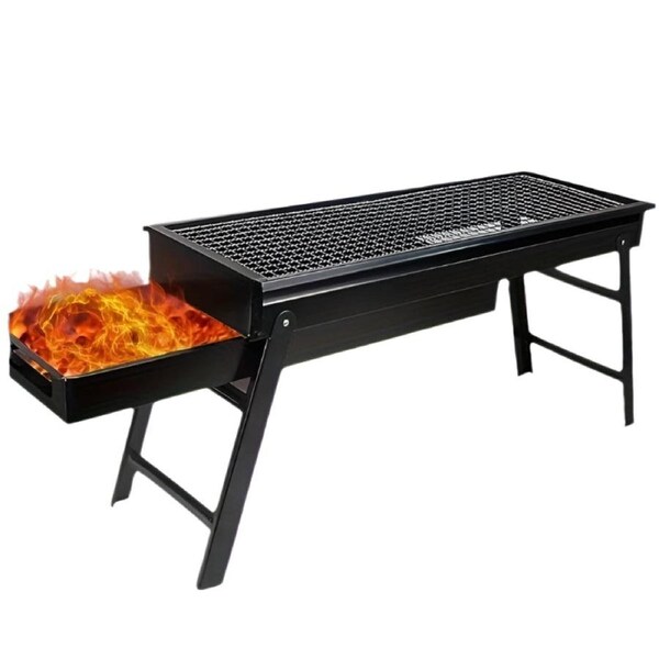 Portable Folding BBQ Grill with Side Shelf