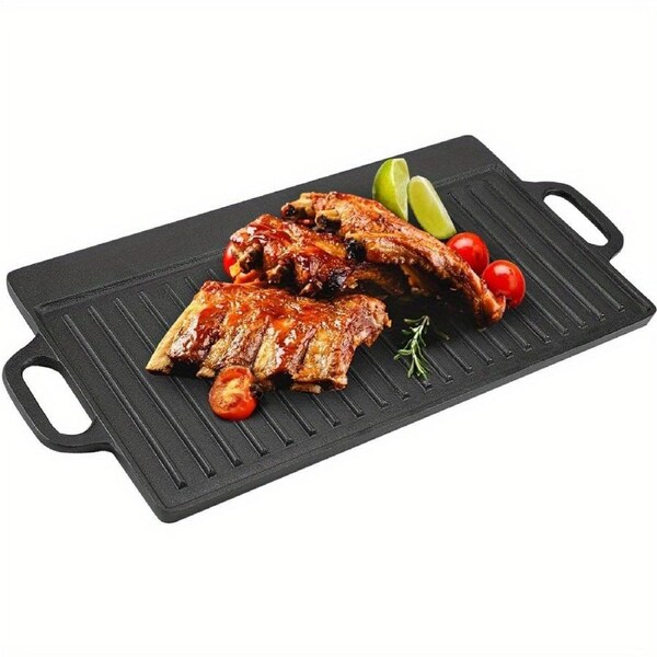 Non-Stick Cast Iron Griddle Pan, Double-Sided Grill