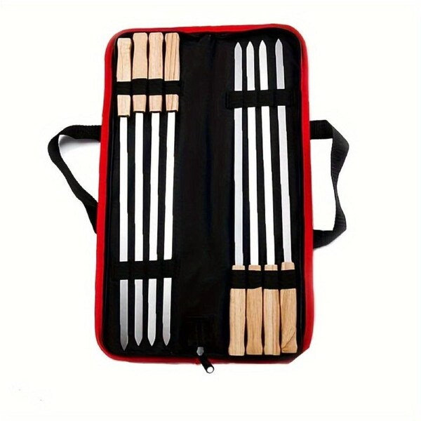 8-Pack Stainless Steel BBQ Skewers with Wooden Handles