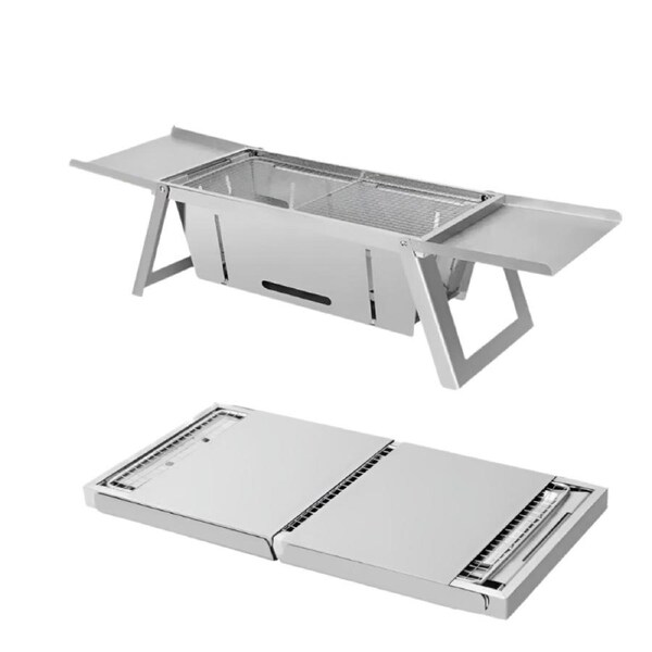 Stainless Steel Folding Charcoal Barbecue Stove BBQ Grill Rack Silver