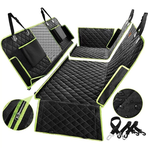 6-in-1 Waterproof Dog Car Seat Cover for Back Seat Hammock Style Green