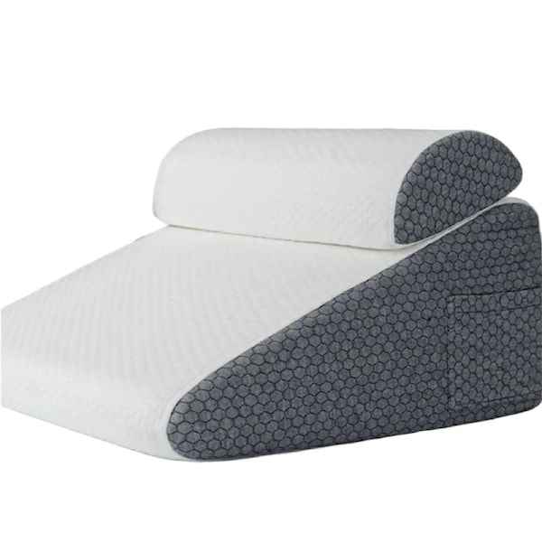 2-Piece Memory Foam Wedge Pillow Set Triangle Neck Support Dark Grey