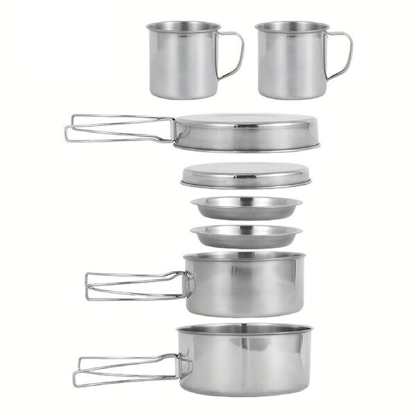 Camping Cookware Stainless Steel Set Outdoor (8pcs)