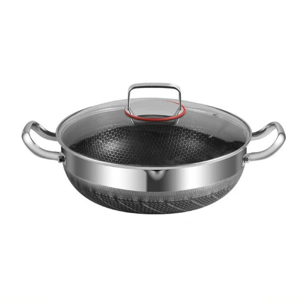 30cm Stainless Steel Non-Stick Frying Pan with Glass Lid Silver