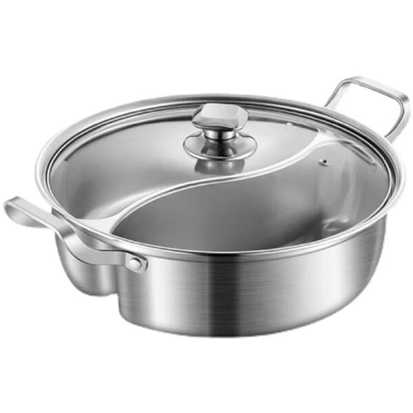 32cm 316 Stainless Steel Twin Divided Hot Pot Silver