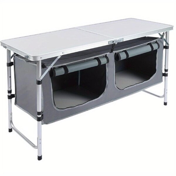 3-Height Portable Folding Camping Table with Storage
