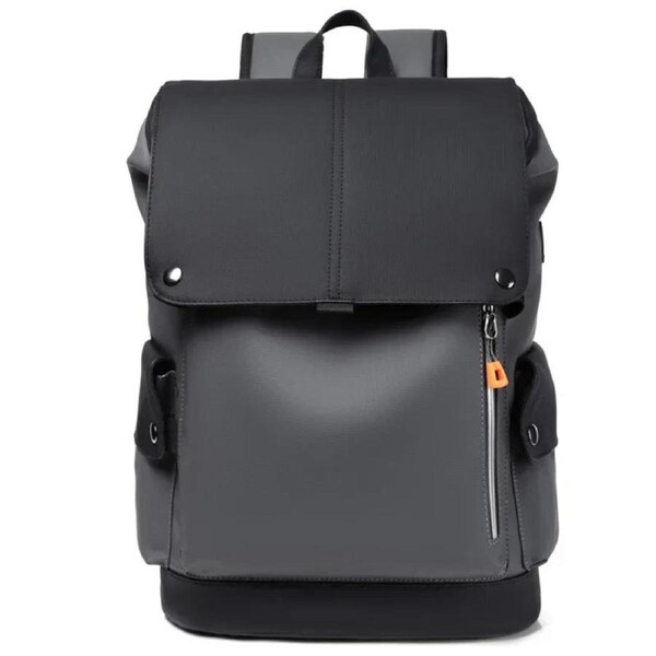 Waterproof PU Leather Laptop Backpack Computer Bag Grey