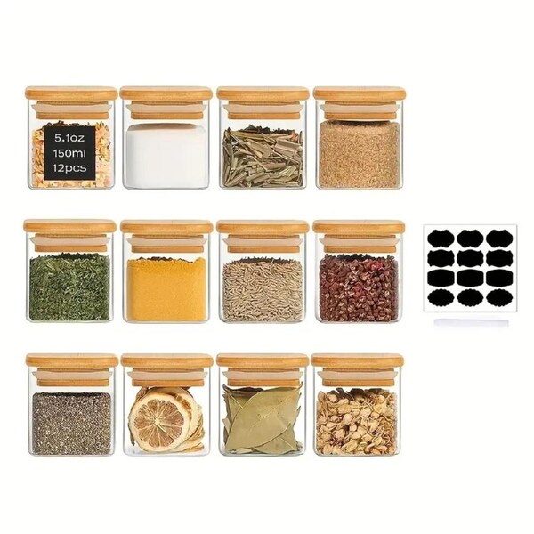 Glass Spice Jars with Airtight Lids (12-Pack)