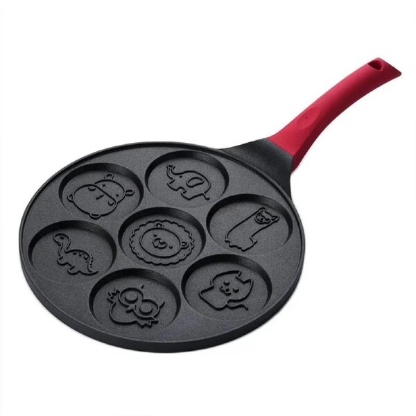 Seven-Hole Animal Face Pancake Frying Pan Non-Stick Black