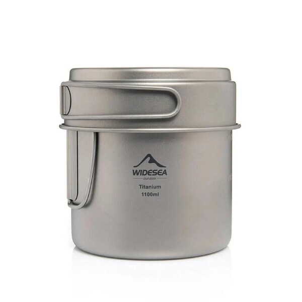 1100ml Ultralight Titanium Camping Pot with Folding Handles Grey