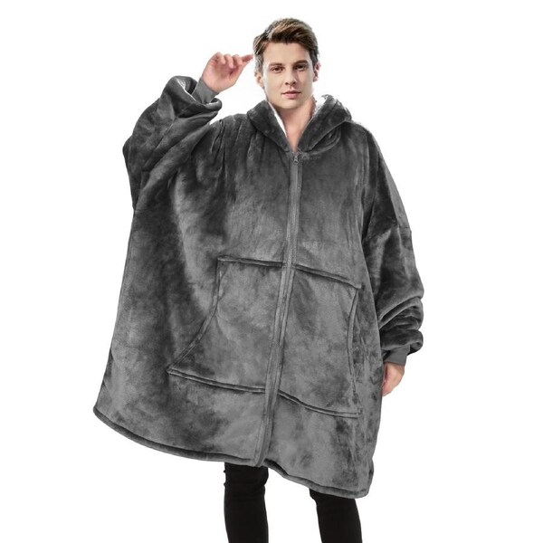 Men's Deep Gray Hooded Zip-Up Jacket