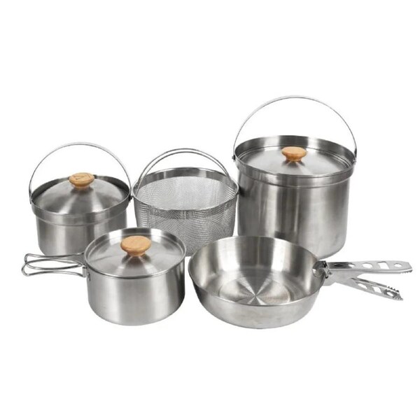5L Outdoor Stainless Steel Camping Cookware Set Silver