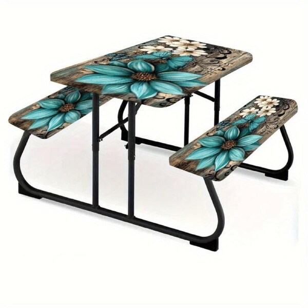 3pcs Striped Polyester Elastic Picnic Table Cover Set