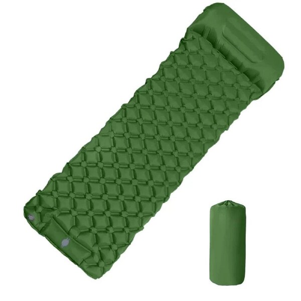 Inflatable Camping Mattress with Pillow Built-In Pump Air Green