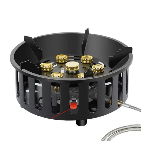 7-Core High-Power Camping Stove Gas Burner Black