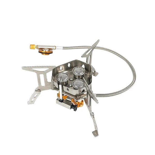 Three-Head Gas Stove Windproof Camping Silver