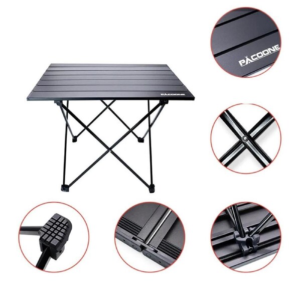 Portable Folding Camping Table Aluminum Black