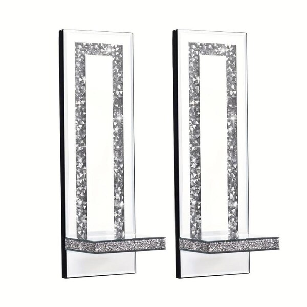 Wall Mirror Candle Holder Set with Silver Diamonds
