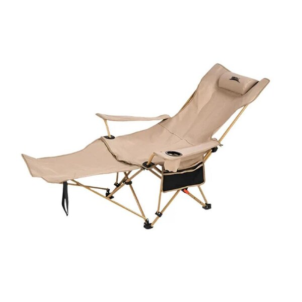 2-in-1 Reclining Camping Chair Adjustable Khaki