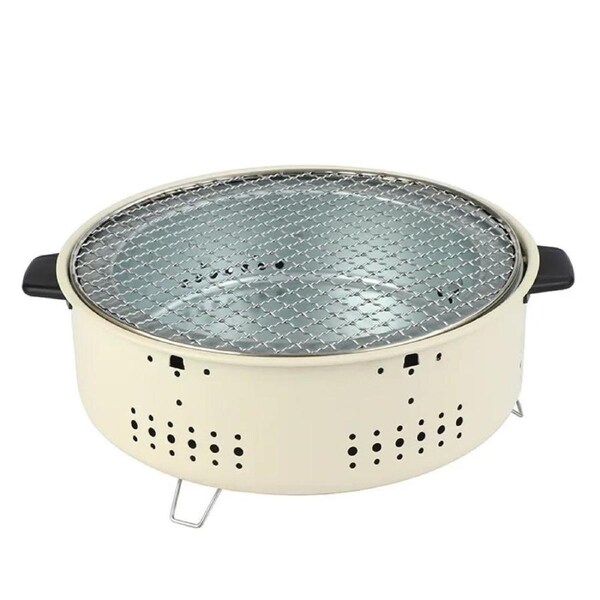 Round Charcoal BBQ Grill Stove White