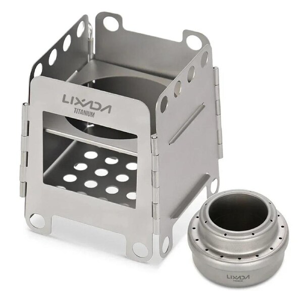 Folding Wood Stove with Mini Alcohol Stove Silver