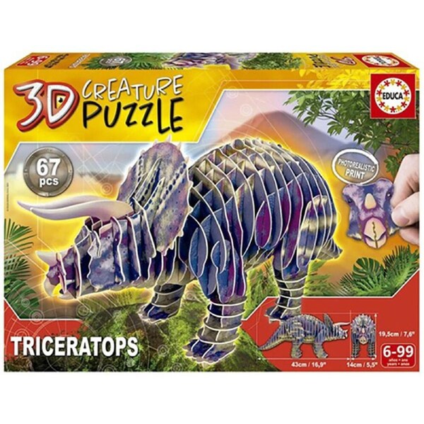 Educa 3D Creature Cardboard Puzzle Triceratops 67 Pieces (EDU19183)