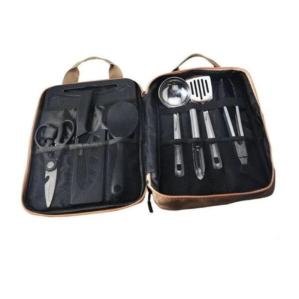 8-Piece Camping Kitchen Cookware Set Khaki