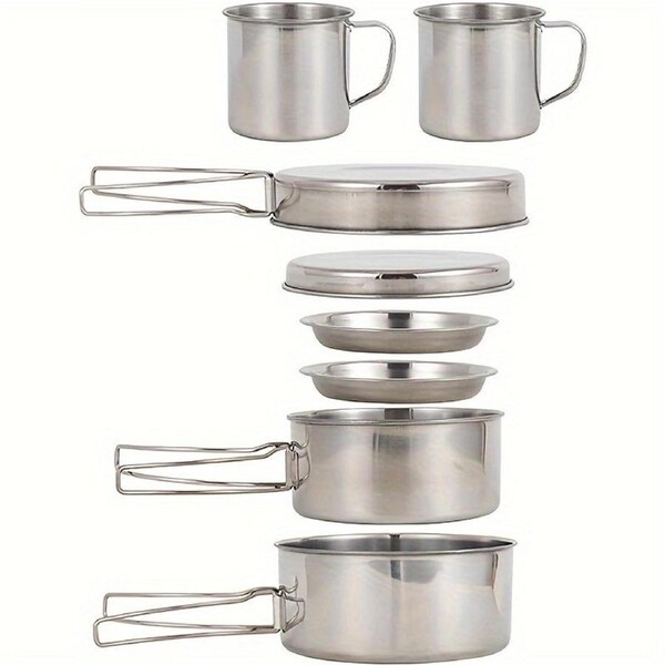 Camping Cookware Set Stainless Steel (8pcs)