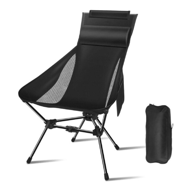 Portable Camping Chair with Headrest Black