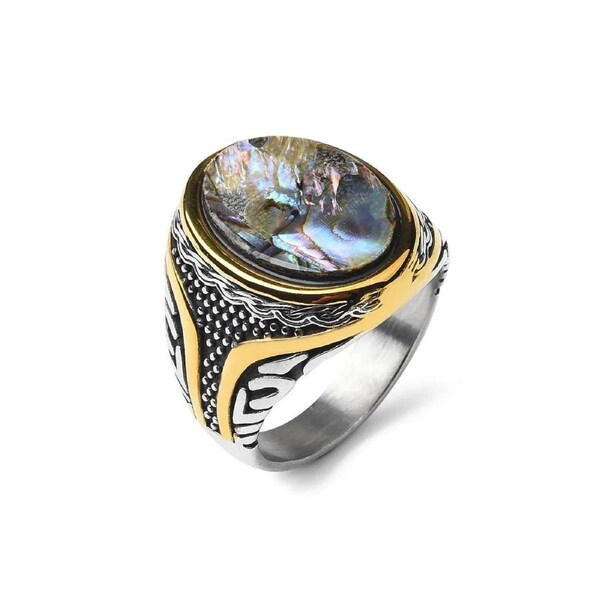 Stainless Steel Gemstone Rings for Men and Women (Abalone Shell)