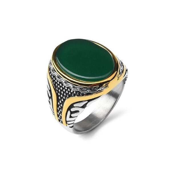 Stainless Steel Gemstone Rings for Men and Women (Green)