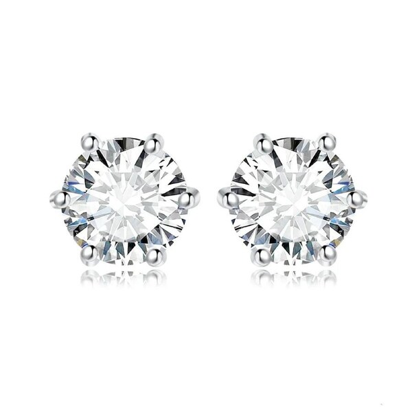 Earrings Stud Round 5A Zirconia Silver for Women (Silver)