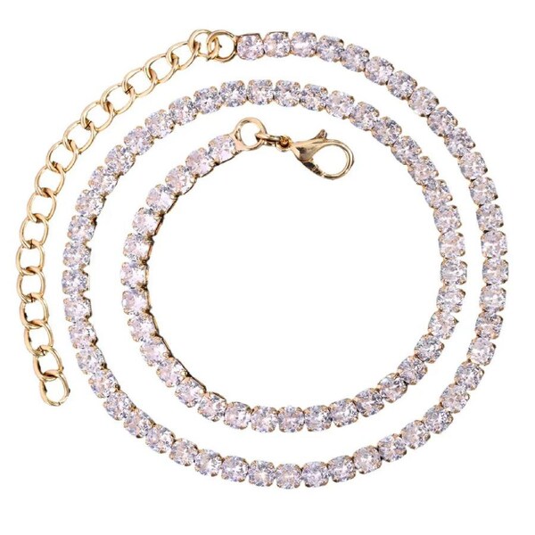 Prong Cuban Link Chain Necklace Rhinestone (A0924GD)