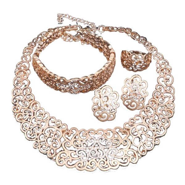 Jewelry Set Necklace Earrings Ring Bracelet (Gold)