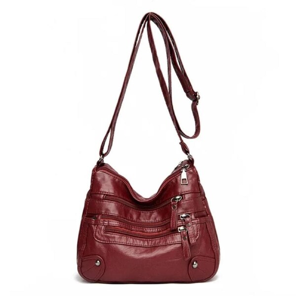 Women's Multi-Layer Leather Shoulder Crossbody Bag (Red)