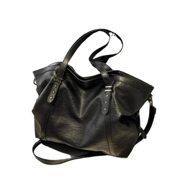 Leather Womens Tote Shoulder Crossbody Bag (Black)