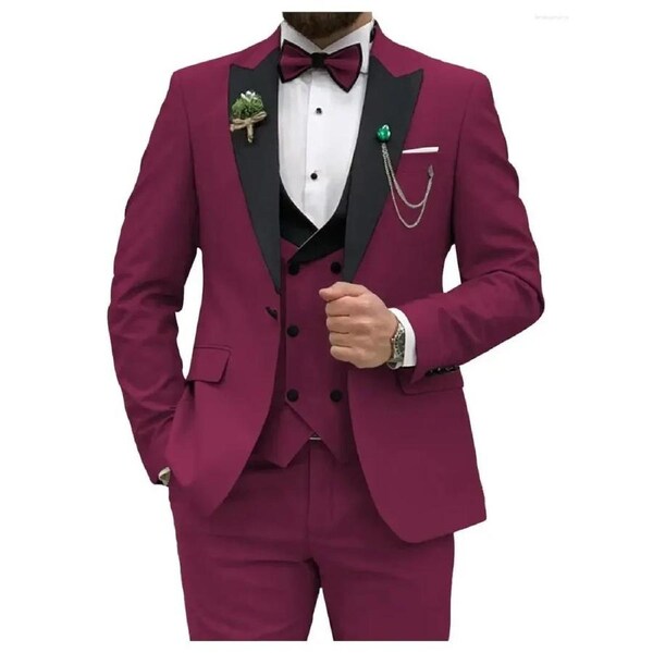 Men's Slim Fit 3-Piece Suit Formal Set (Maroon)