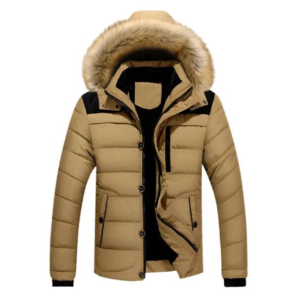 Men's Thick Hooded Winter Parka Jacket Coat (Khaki)