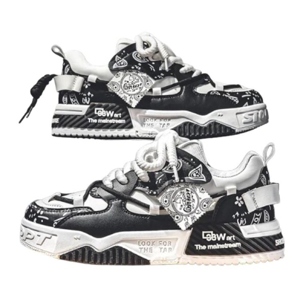 Men's Graffiti Patchwork Skateboard Sneakers (Black)