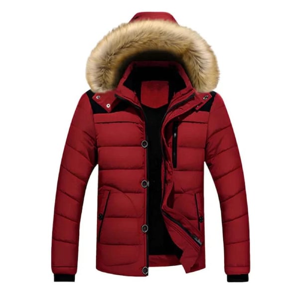 Men's Thick Hooded Winter Parka Jacket Coat (Red)