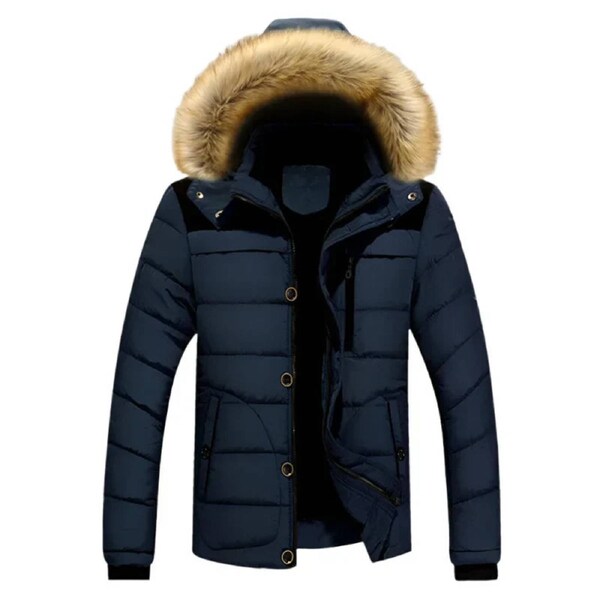 Men's Thick Hooded Winter Parka Jacket Coat (Dark Blue)