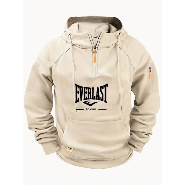 Men's Zipper Hoodie with Pockets and Print (White)