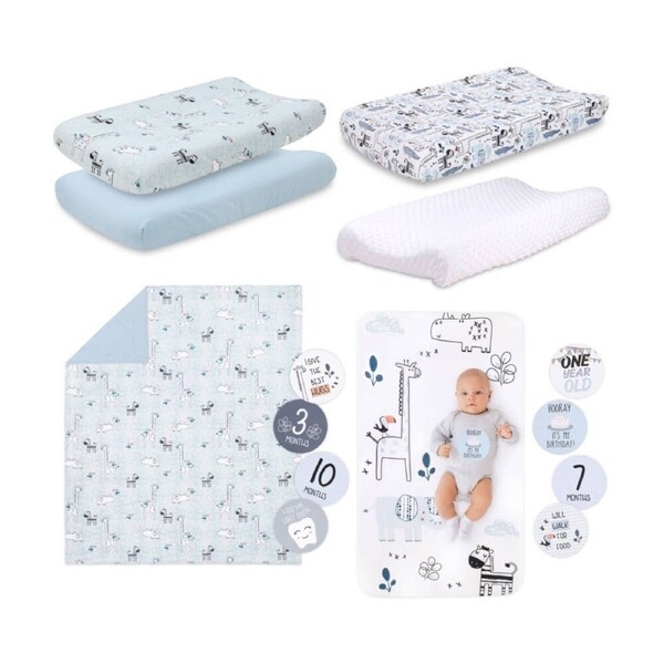 7pc Little Haven Safari Boy Themed Baby Cot Bedding Bundle Blue